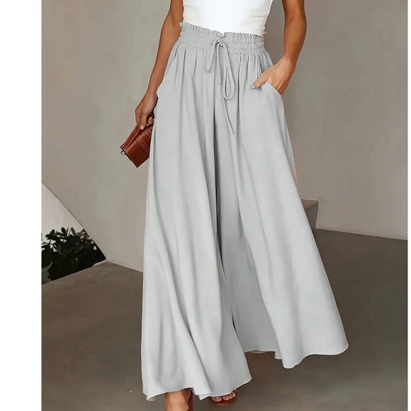 Plus Classic Paper bag High Waisted Pockets Wide leg pants - Picture 1 of 14